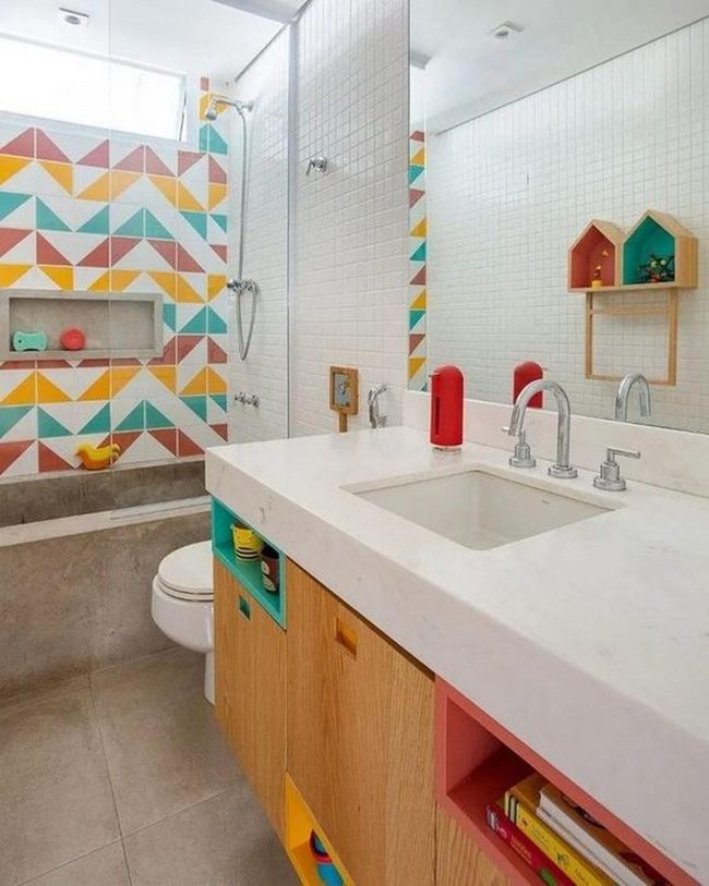 Rainbow Geometric Tile Bathroom
