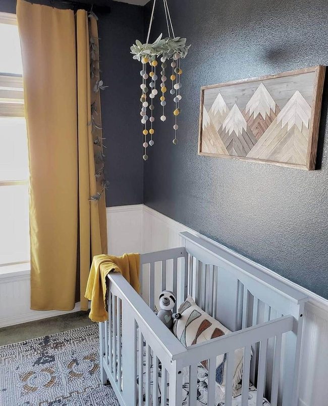 Deep Blue Nursery With Mustard Accents