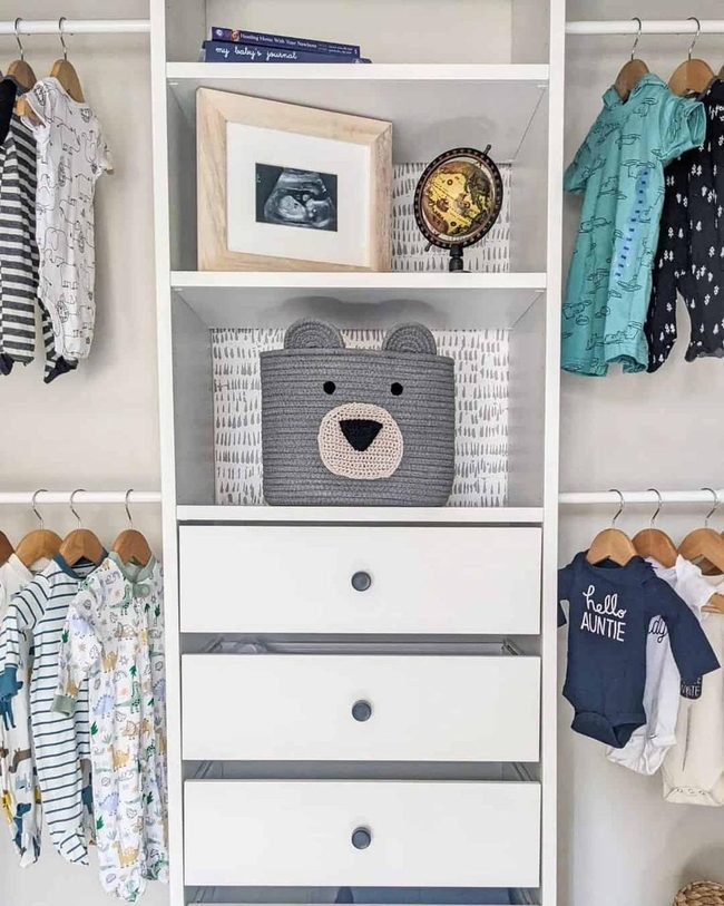 White Closet with Woven Bear Baskets