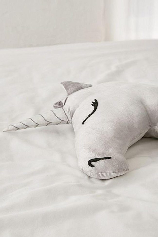 Gray Unicorn Pillows With Striped Horns