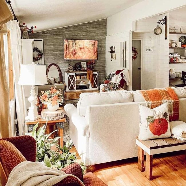White Couch, Gray Texture, Wood Accents