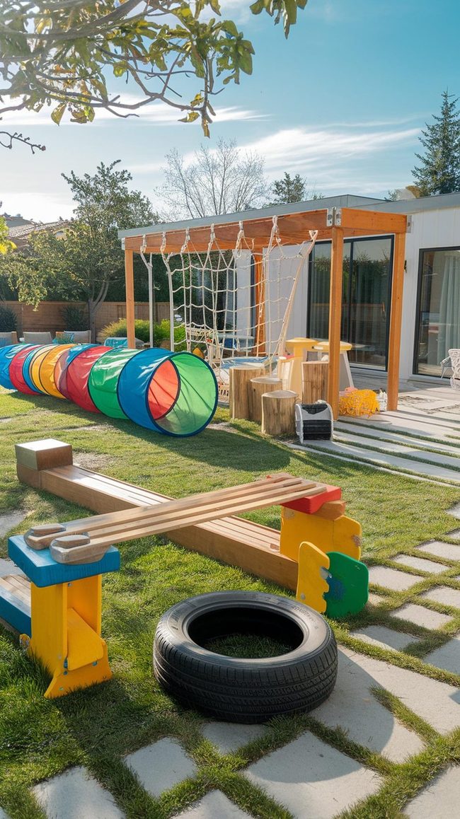 Colorful Backyard Obstacle Course