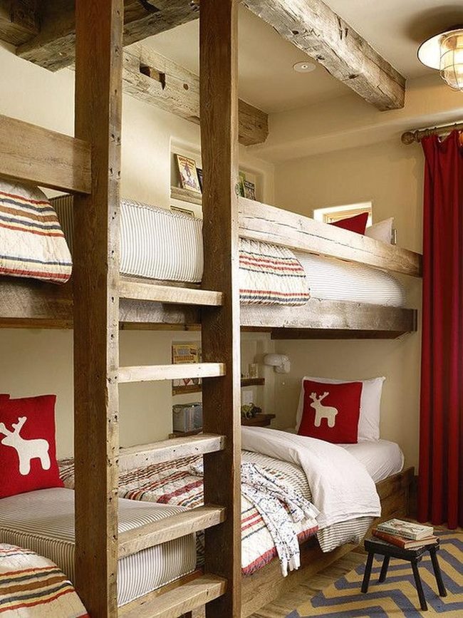 Red Pillows On Natural Wood Bunks