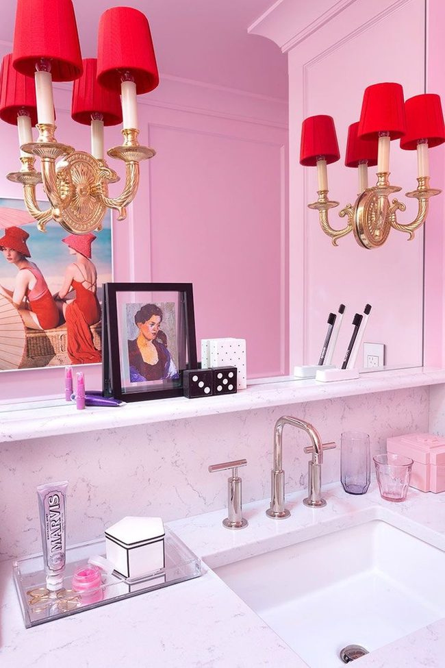 Pink Walls Gold Sconces Luxe