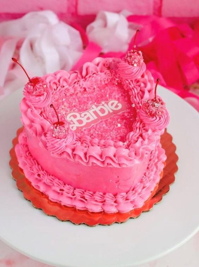 Pink Heart Cake With Gold Base