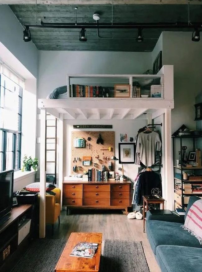 Wooden Loft Bedroom With Plants