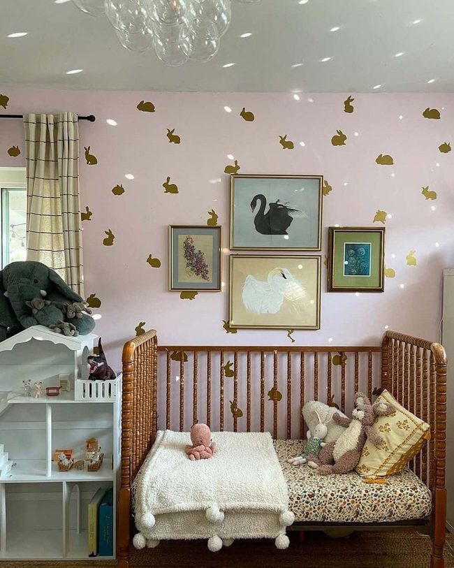 Pink Walls, Golden Bunny Whimsy