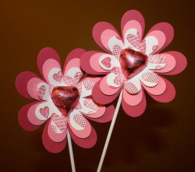 Pink Paper Blooms With Chocolate Hearts