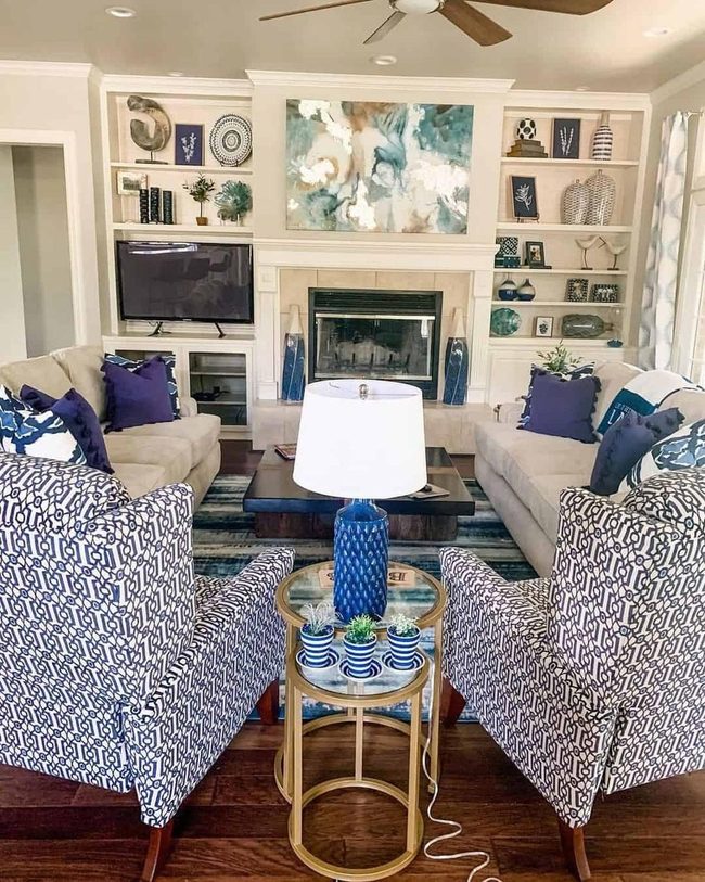 Deep Blue Farmhouse Fireplace