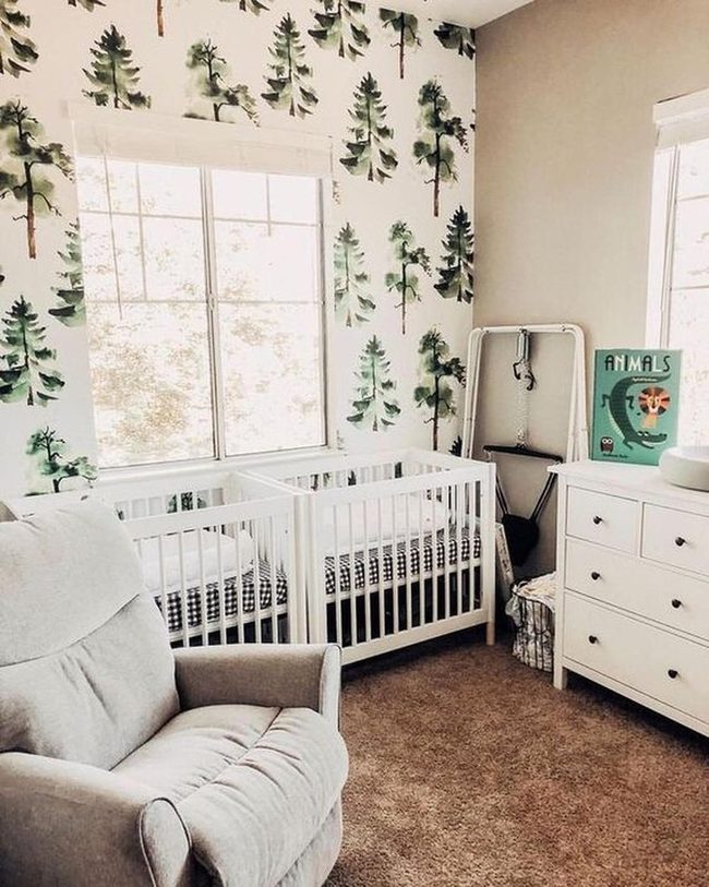 Sunlit Nursery With Green Walls