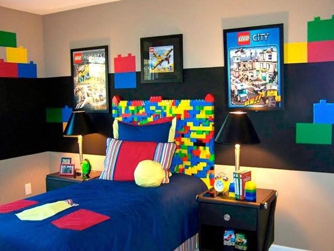 Framed Lego Art Brightens Bedroom