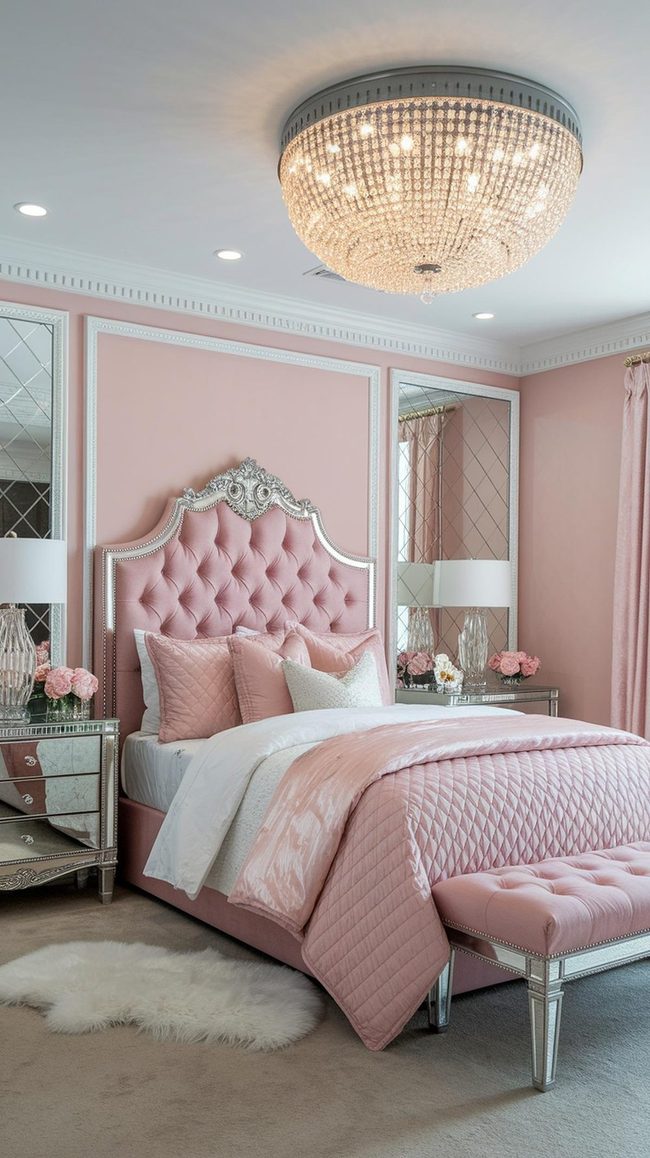 Gold Crystal Chandelier Teenage Bedroom