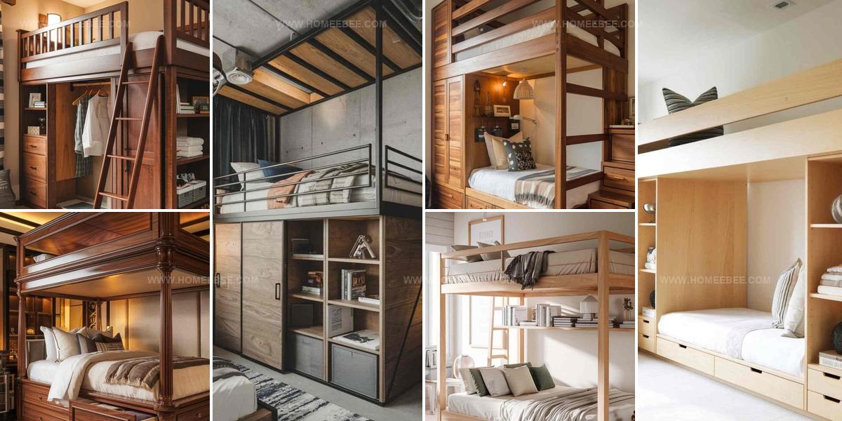 2389095 Wooden Loft Bed With Wardrobe And Cabinet