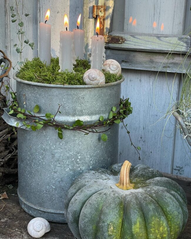 Charming Candlelit Rustic Bucket Decor