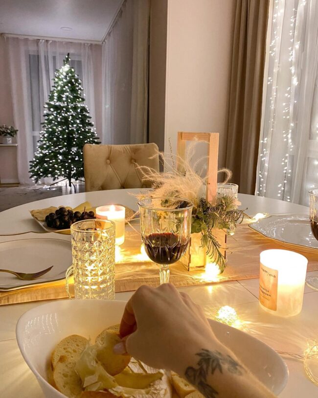 An Intimate Dining Space with a Festive Glow