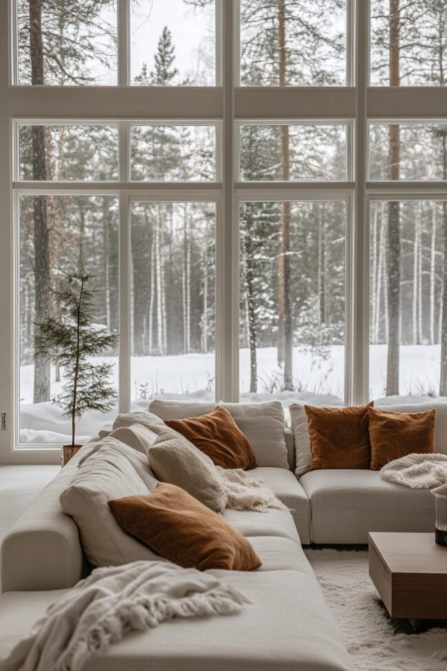 Snowy Views in a Cozy Living Room
