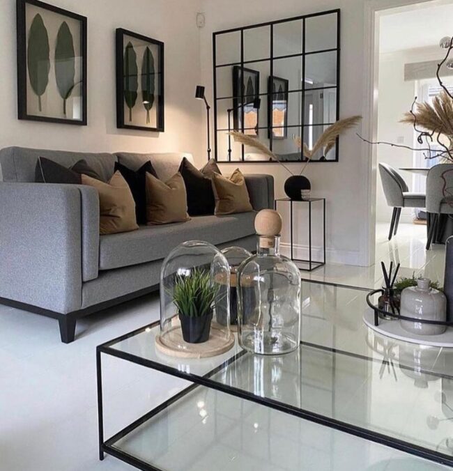 Grey Sofa with Striking Color Contrasts