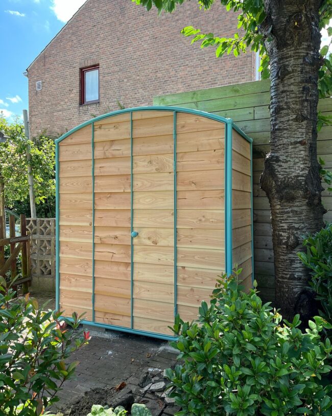 Sturdy Wooden Shed with Metal Support