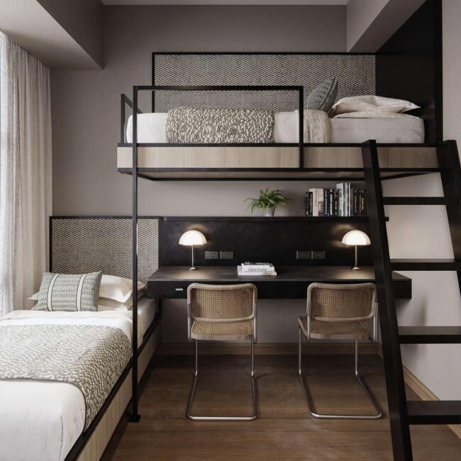 Double Loft Bed with Two Workstations