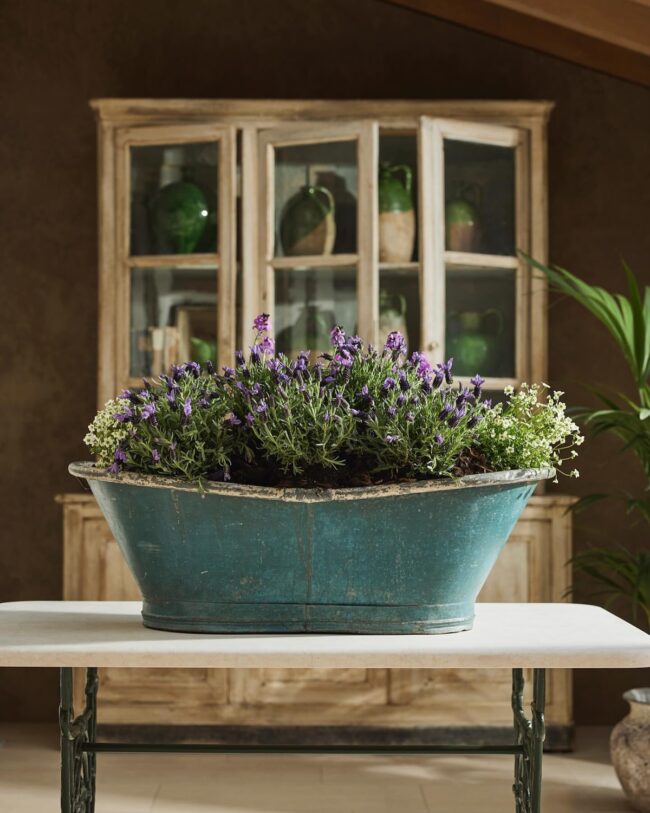 Rustic Blue Vintage Trough Planter
