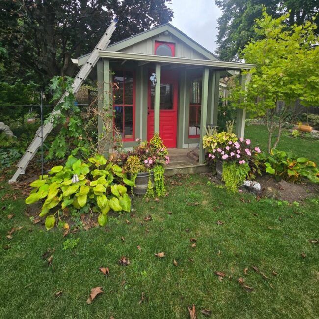 Stunning Red and Green Porch Shed