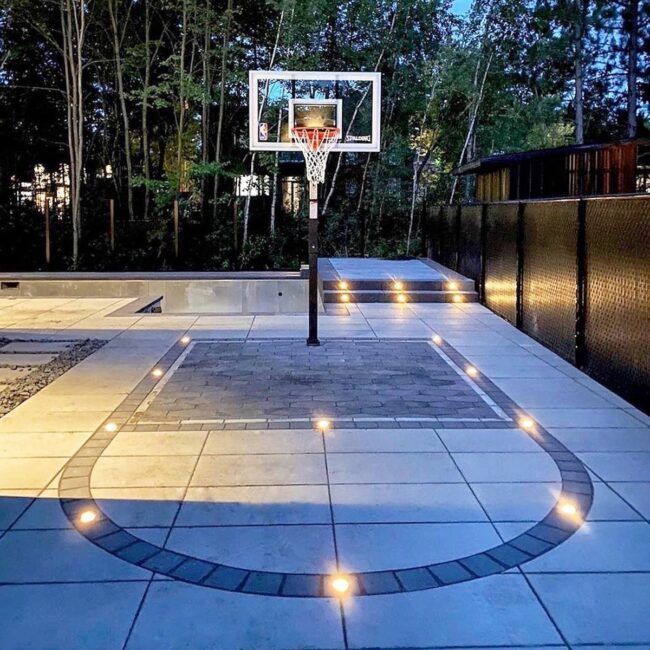 Elegant Stone Court with Ambient Lighting