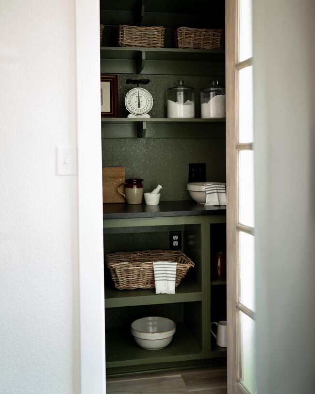 Rustic Green Pantry Shelves for Added Color