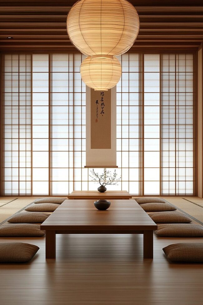 Natural Wood and Paper Lantern Harmony