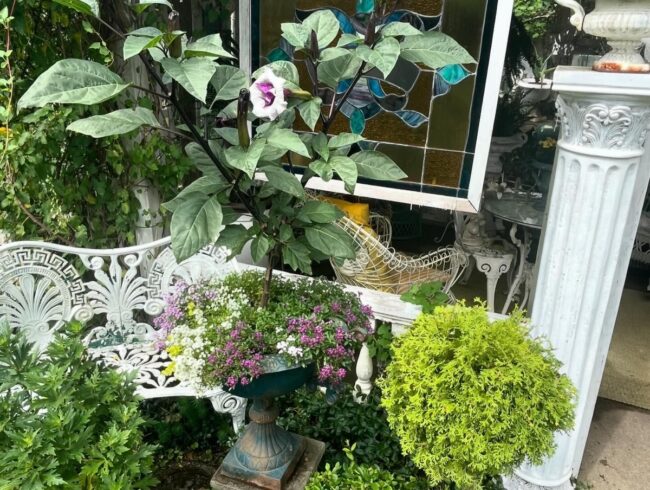 Victorian Garden Seating Featuring Stained Glass