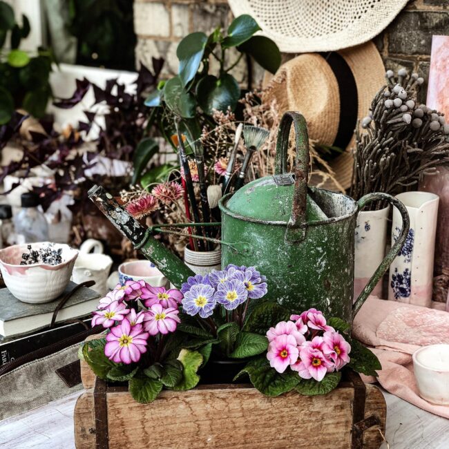 Charming Watering Can Showcase with Flowers