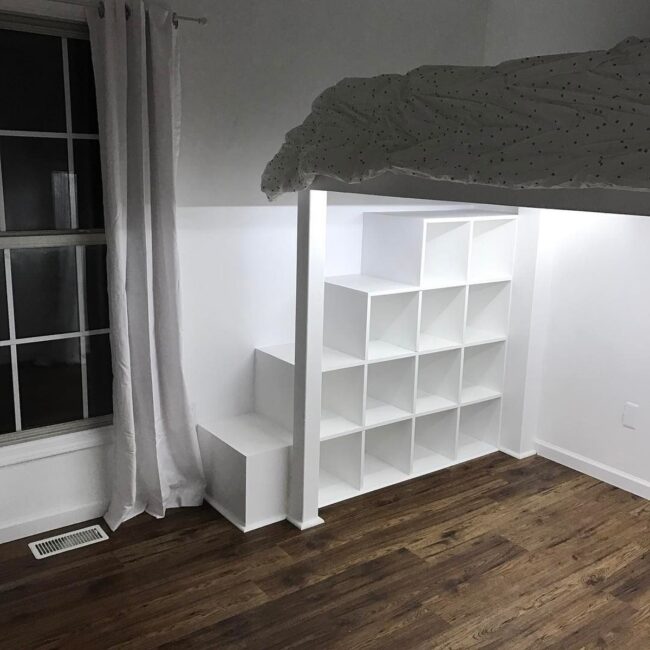 Loft Bed with Storage Cubby Stairs