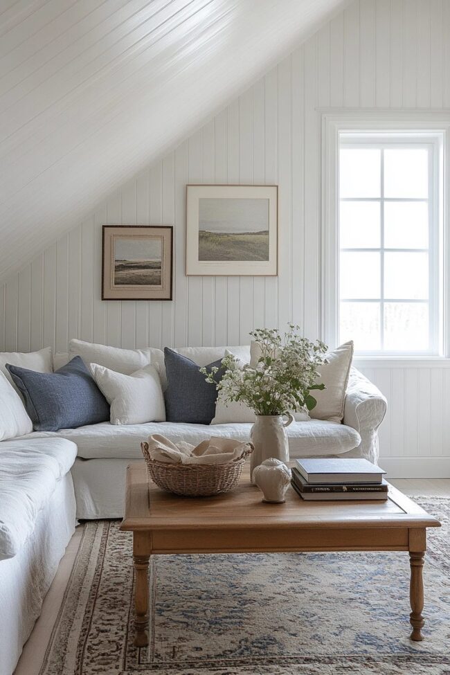 Soft Blue Accents with Warm Wood